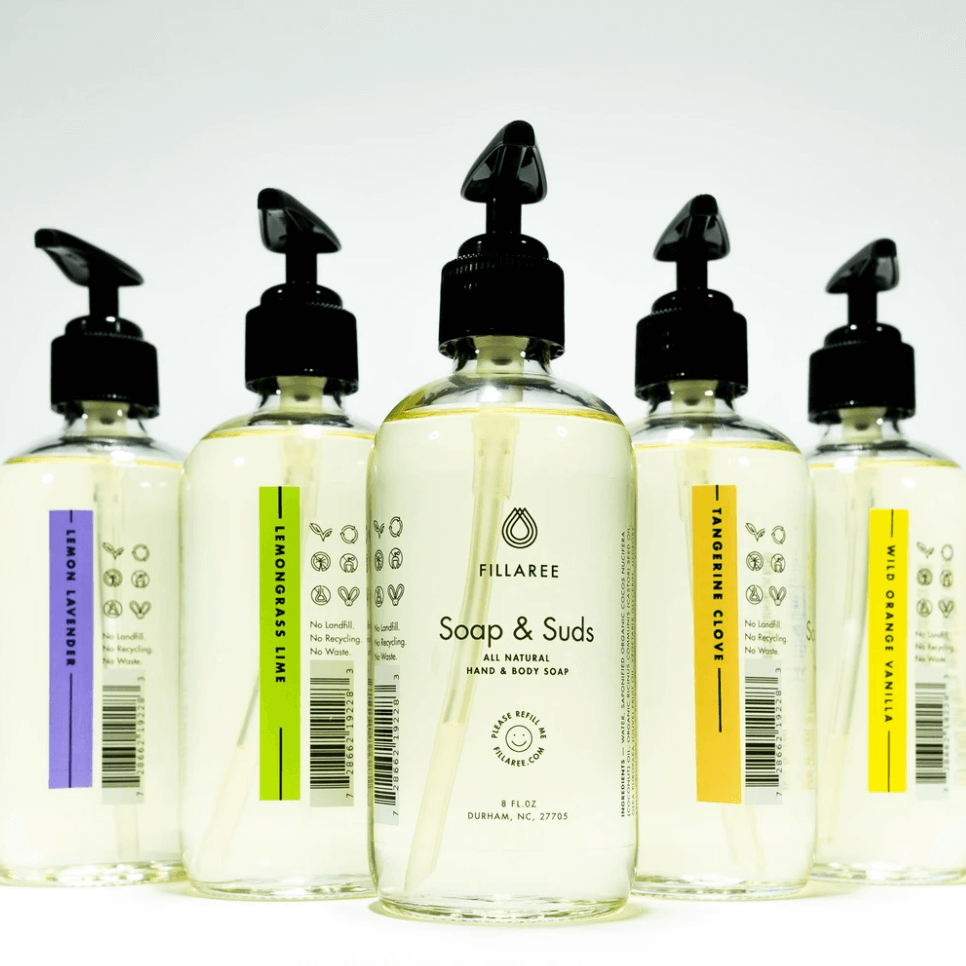 Refillable_Fillaree_Soap_and_Suds_glass_bottles