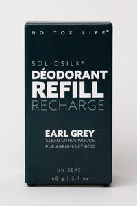 SolidSilk deodorant refill packaging with 'Earl Grey' scent on a white background