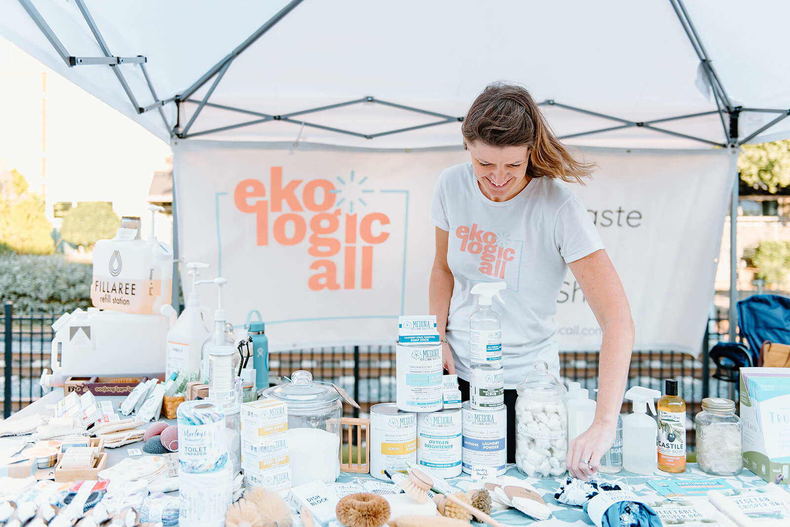Ekologicall's booth with its owner at a pop-up event