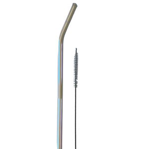 Mermaid glass straw and cleaning brush on a white background