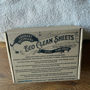 Laundry Detergent Sheets Ocean Breeze in a cardboard box 