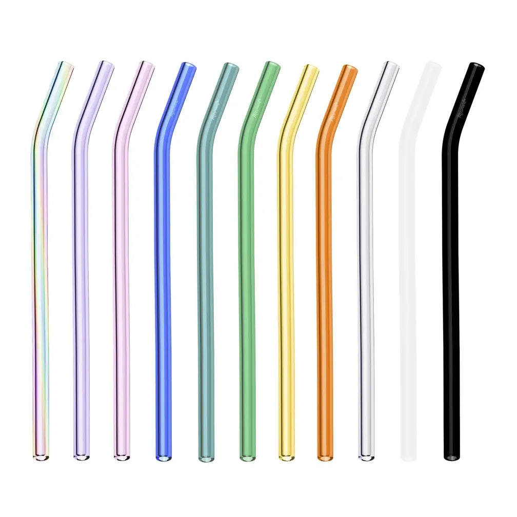Set of colorful glass straws on a white background