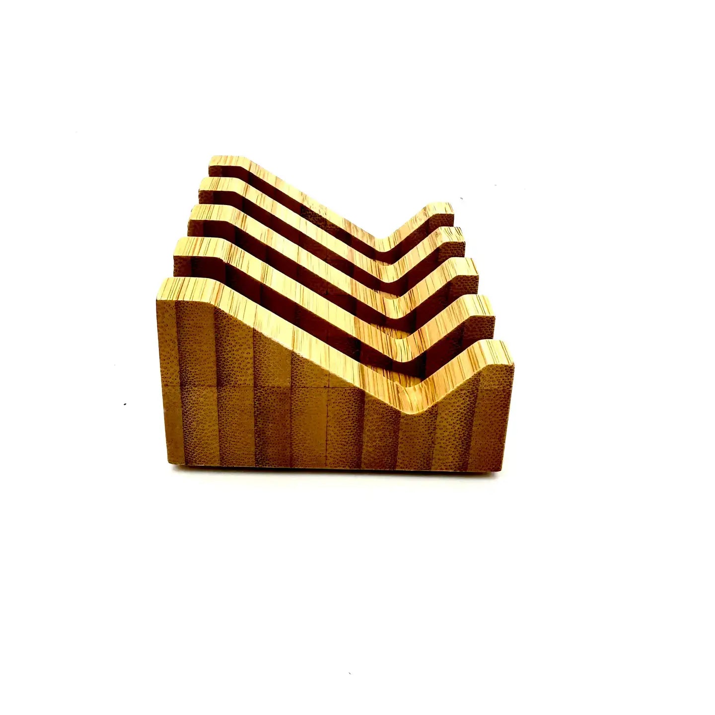 Slanted wooden soap dish on a white background