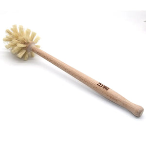Toilet brush with wooden handle and natural bristles on a white background