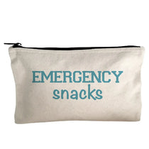 Canvas pouch with 'EMERGENCY snacks' text on a white background