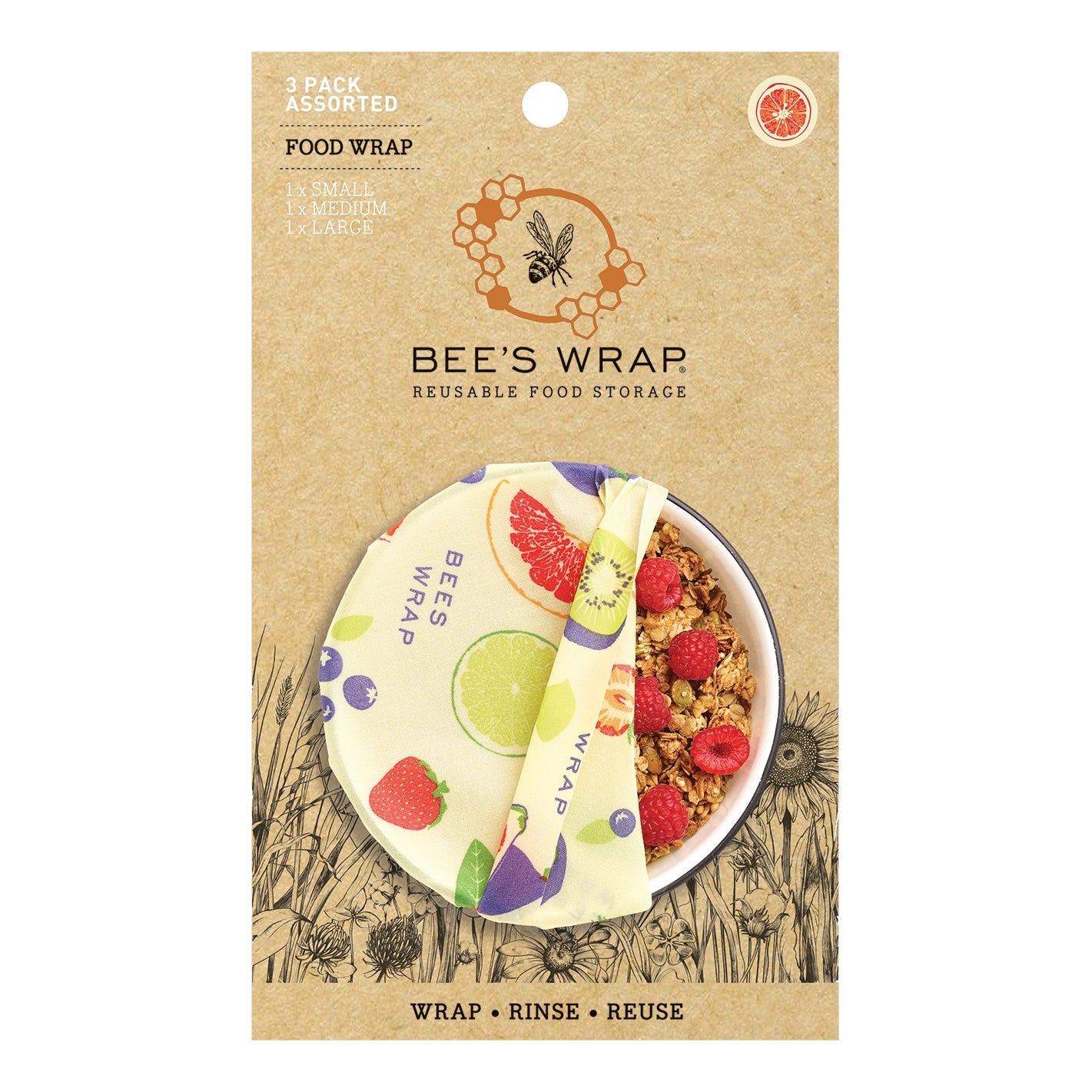Bee's Wrap Reusable Beeswax Wraps Assorted Sizes (3 Pk)